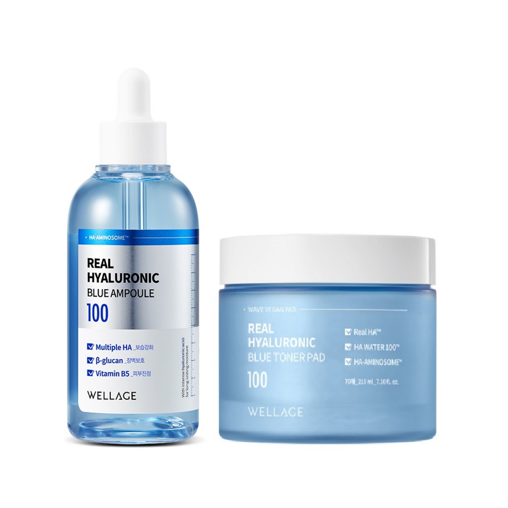 Wellage Real Hyaluronic Blue 100 Ampoule 100ml + Blue Toner Pad 70 Sheets 210ml Set - Image 3