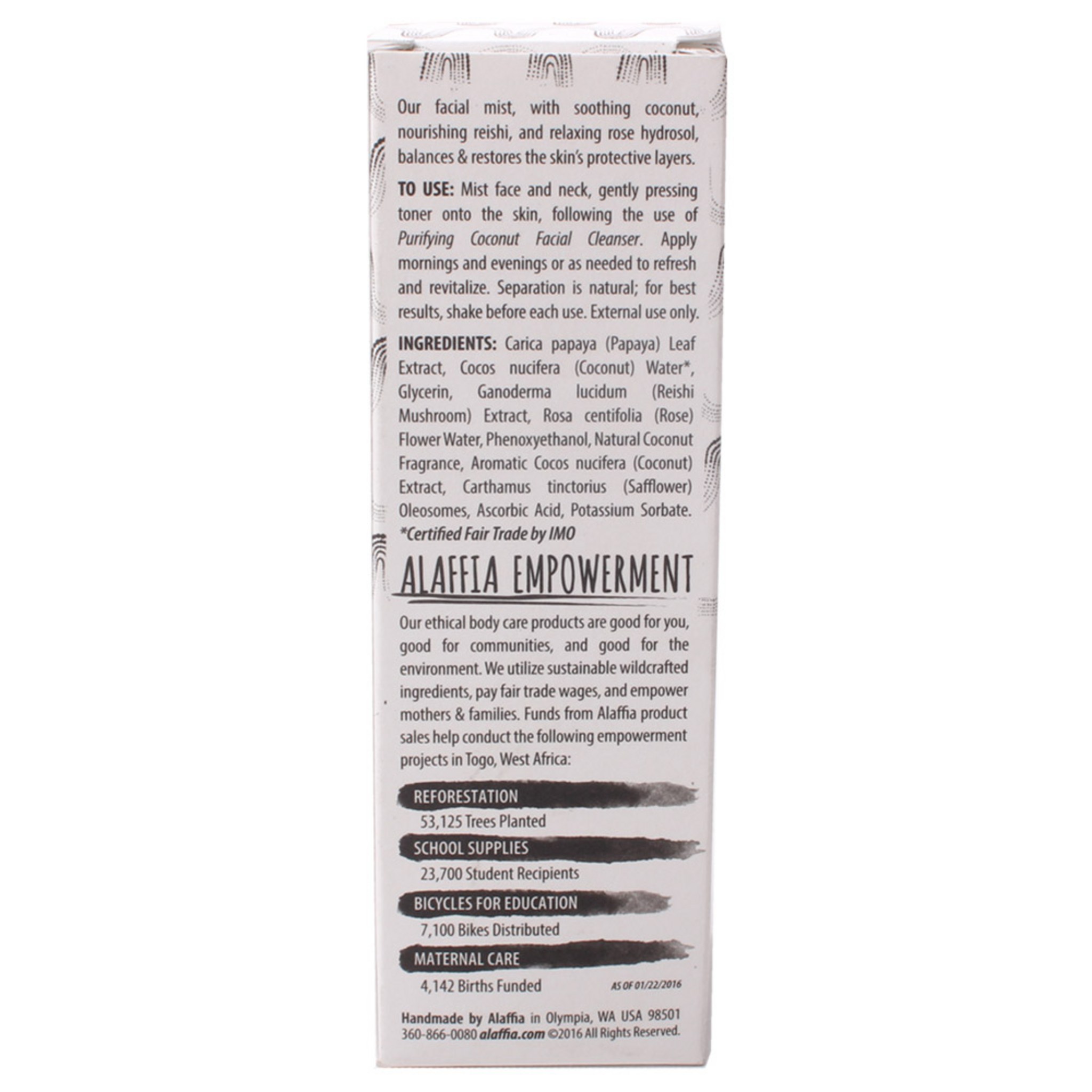 Alaffia Facial Mist Toning Coconut - Image 2